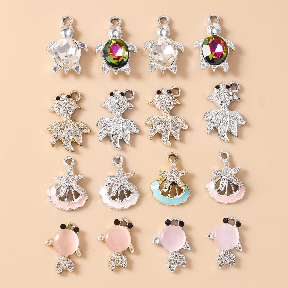 10 Stück niedliche, gemischte Metallanhänger mit Motiven von Meerestieren, Schildkröten, Fischen und Muscheln, zum Basteln von Schmuck, Ohrringen, Halsketten und für DIY-Bastelarbeiten. – Detail 1