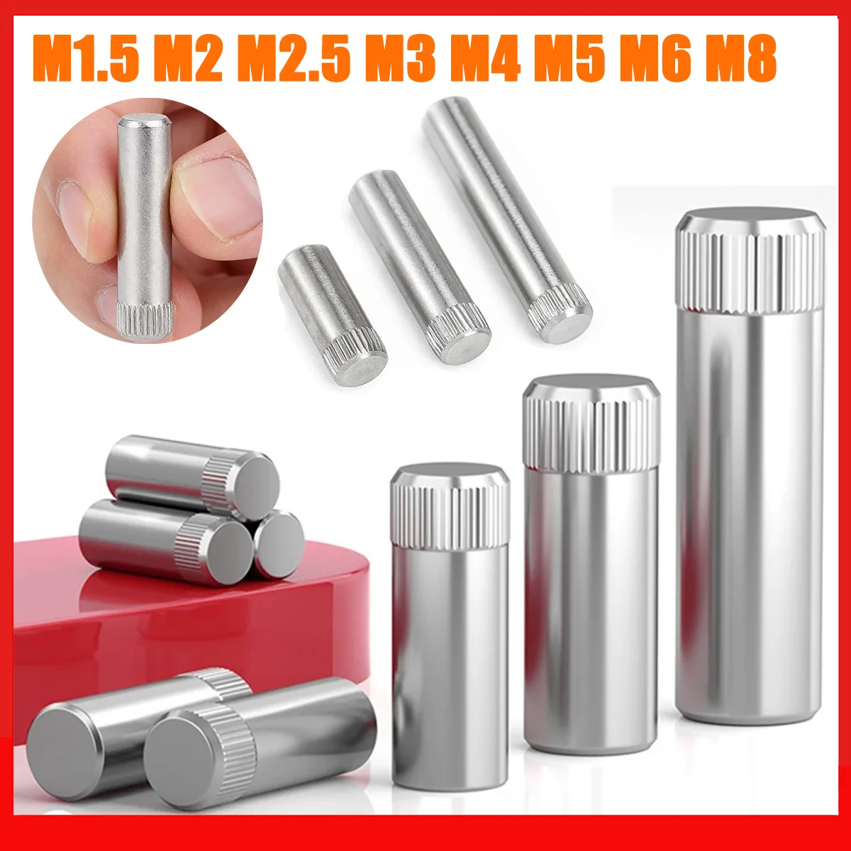 M1.5 M2 M2.5 M3 M4 M5 M6 M8 304 Stainless Steel Knurled Cylindrical Pin Shaft Pin Connecting Rod Toys Linkage Latch Hinge Pin