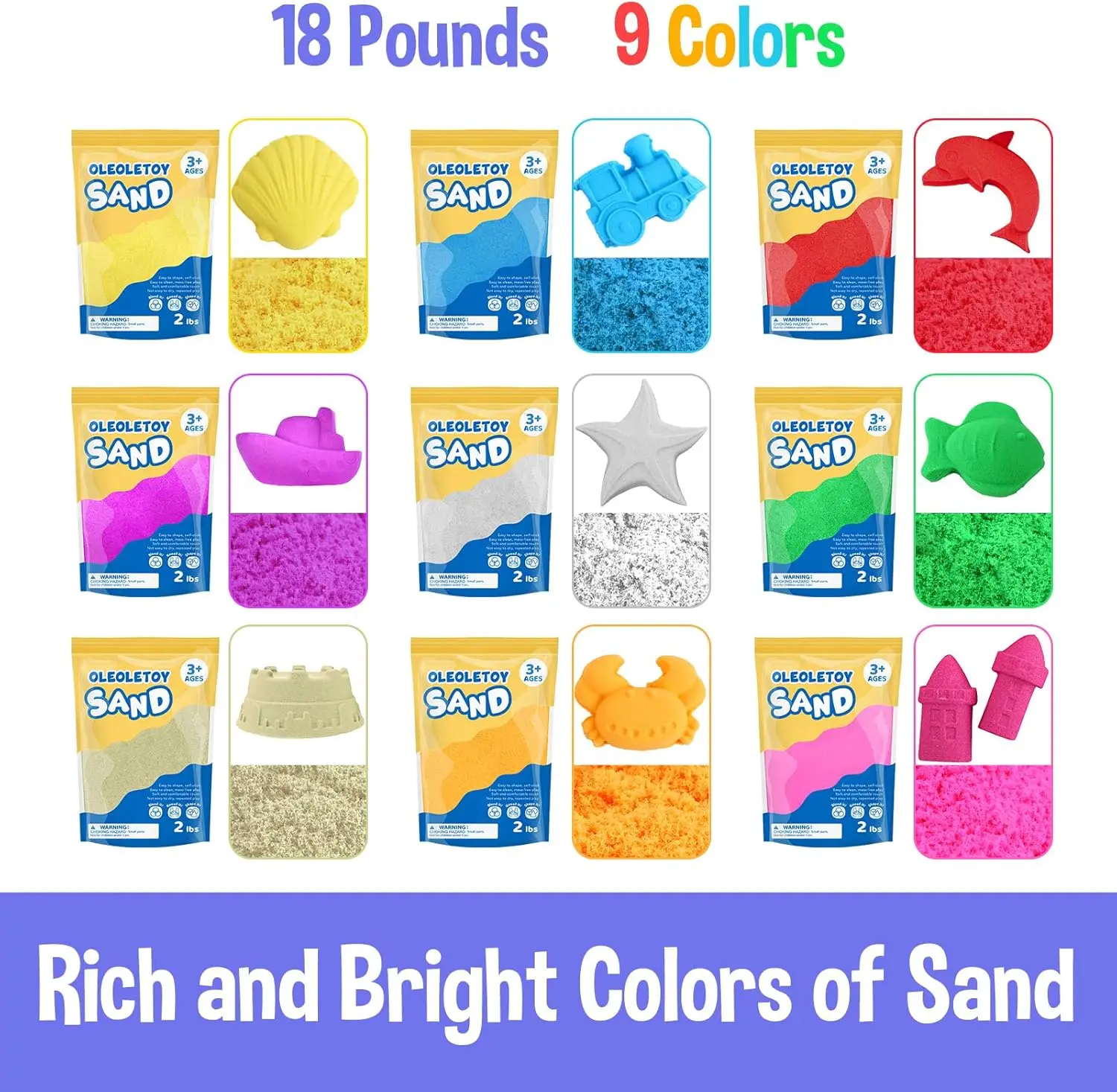 ألعاب حسية بالرمل الملون للأطفال ، 18 رطل ، ذاتية الالتصاق ، صندوق رمل قابل للطي ، حشو سلة ، مجموعة متعددة الألوان بالجملة للفصول الدراسية