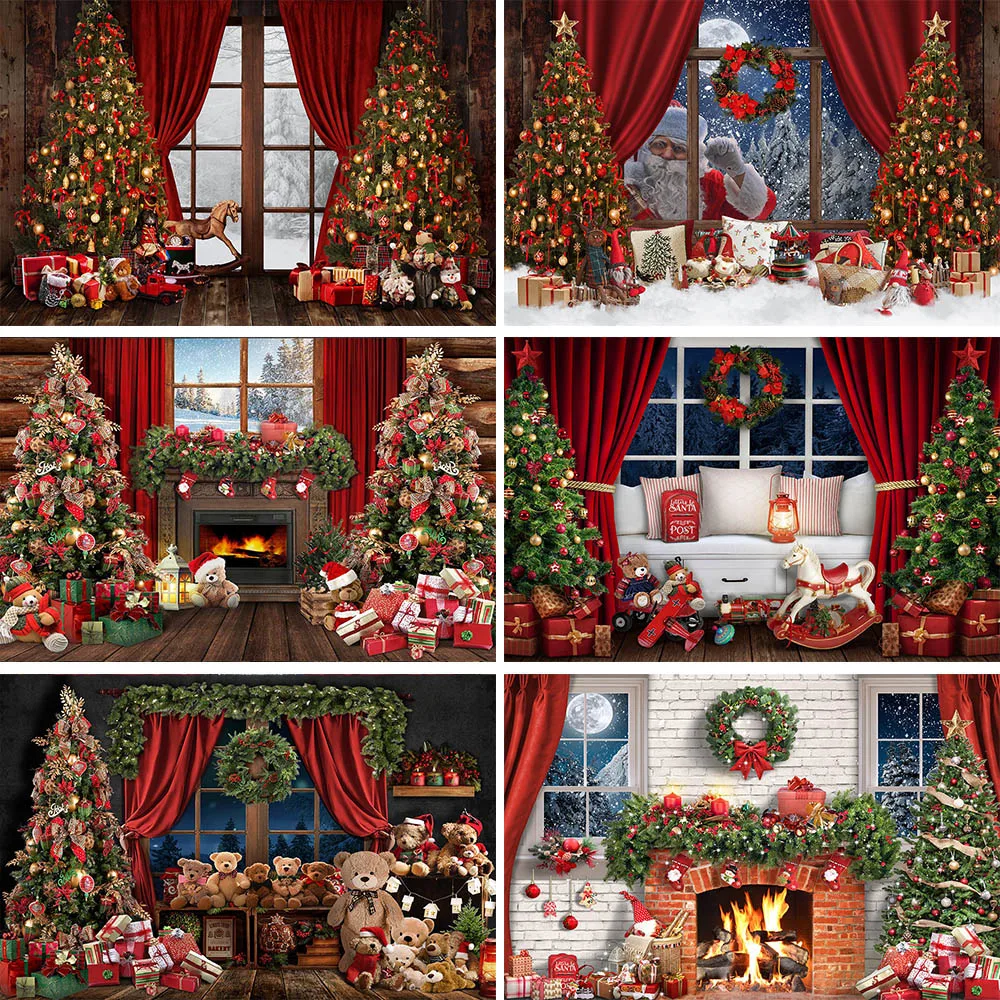 

Mocsicka Christmas Backdrop Santa Claus Xmas Tree Window Wreath Winter Forest Kids Photography Background Photo Studio Photocall