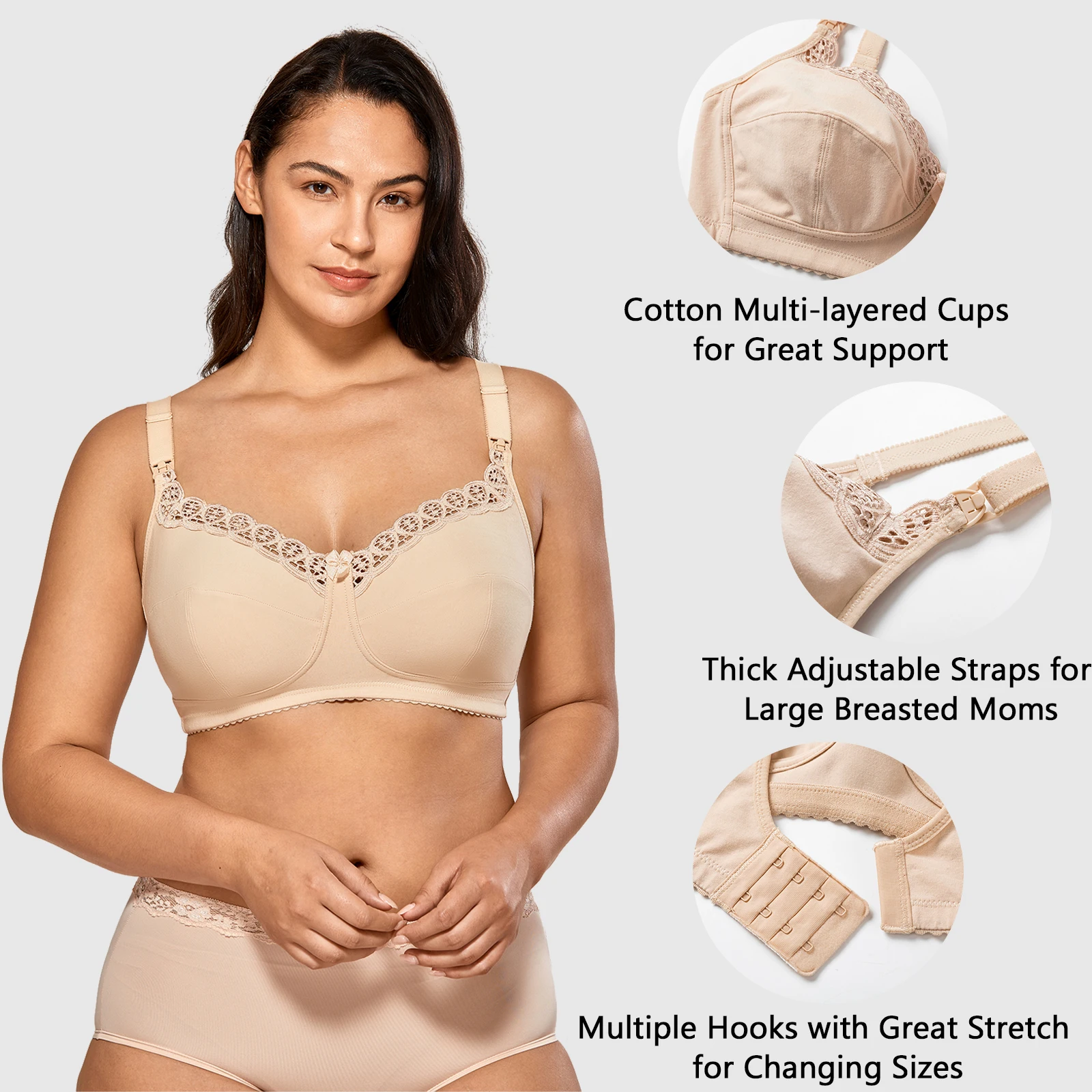 Gratlin Plus Size Breastfeeding Nursing Bra Women\'s Cotton Wirefree Soft Maternity With Lace Trim Lingerie Plus Size Lactation