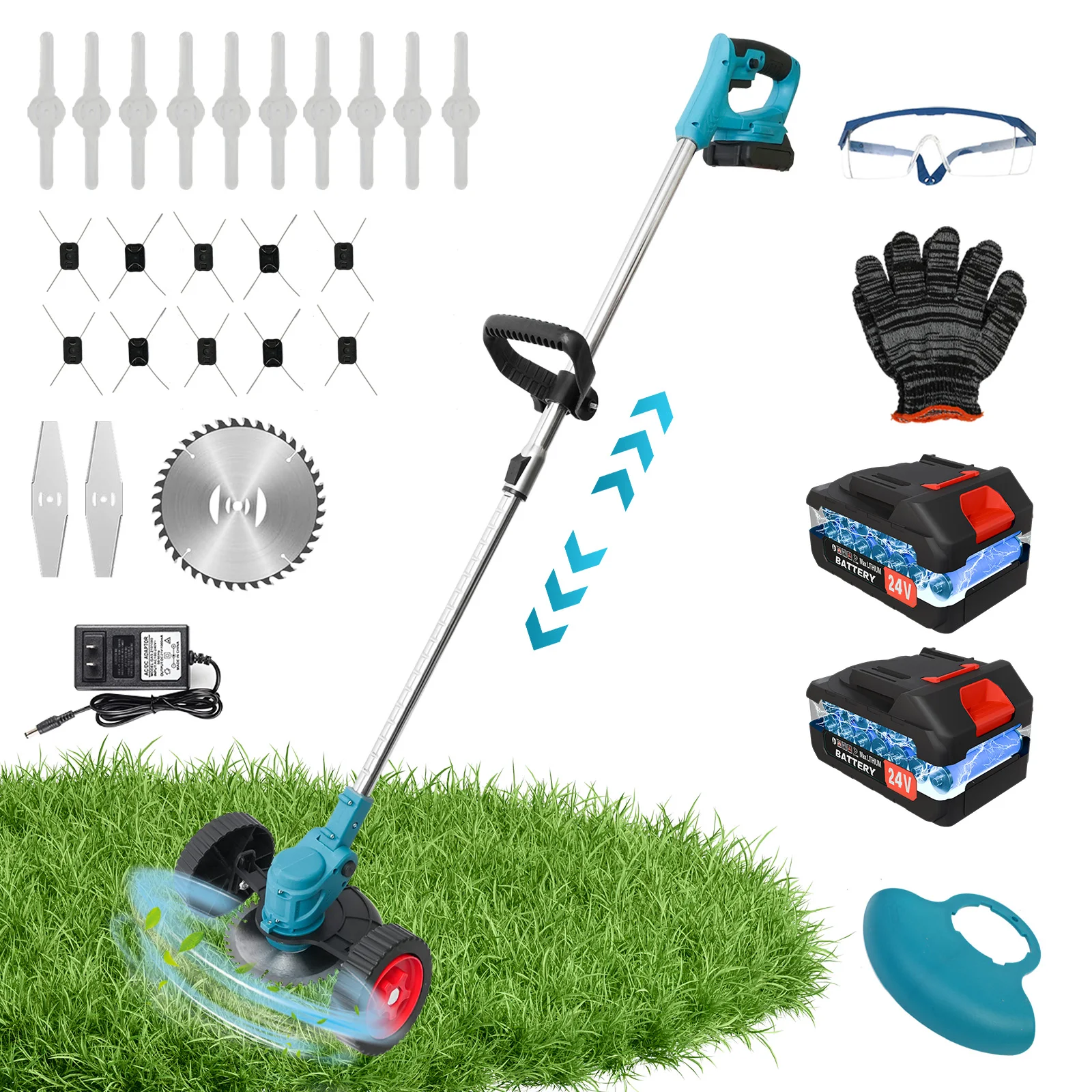 

6 Inch 3-in-1 Cordless Weed Trimmer 21V Electric Lawn Mower Brushless Cutter Two 2600mAh Batteries Charger for Garden Yard