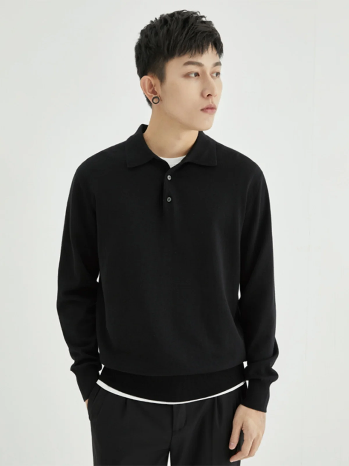 

Long Sve irt Men's Folded Collar Long Sve Sweatirt Casual Loose Knitted Base irt Japanese Sle Ca...