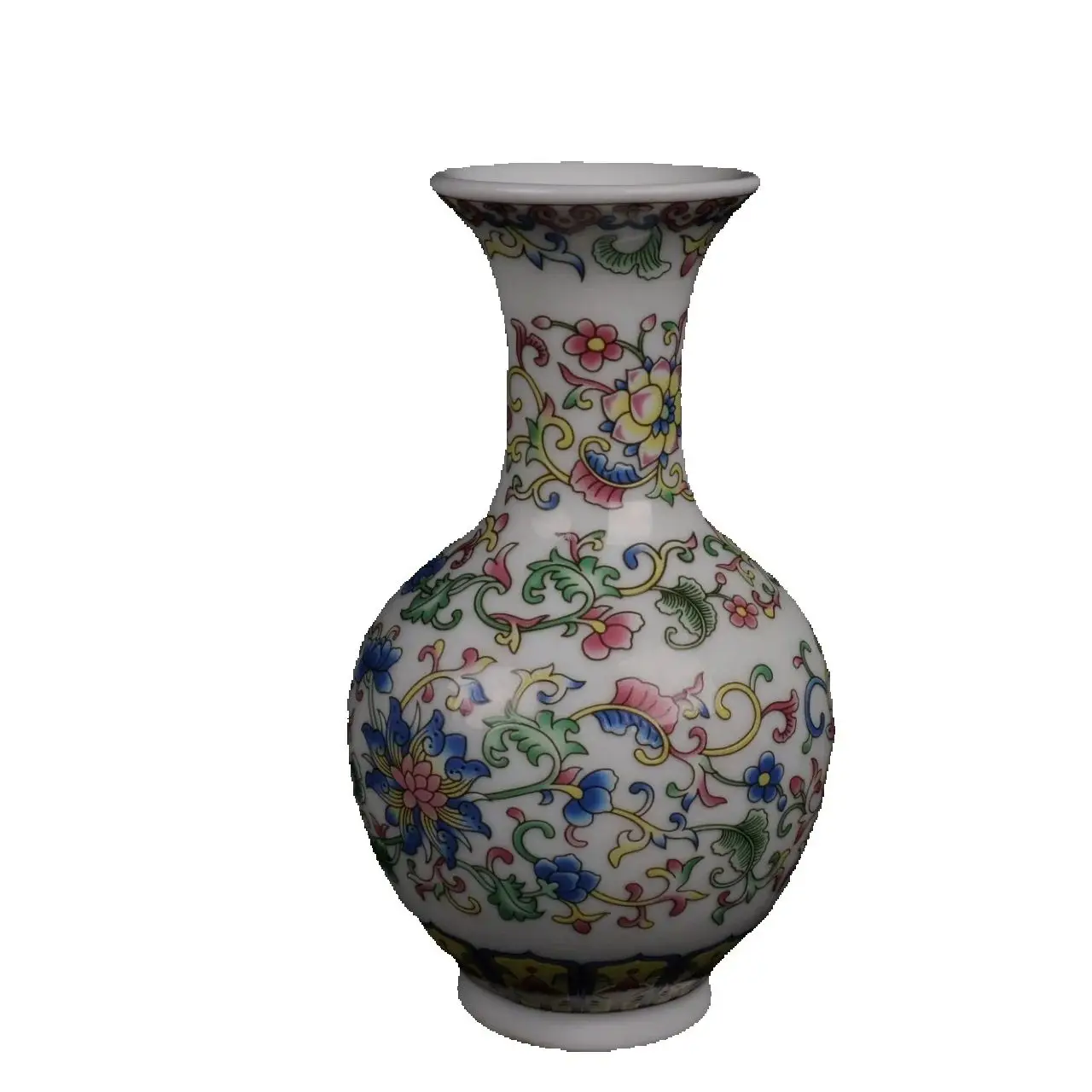 

Chinese Old Porcelain White enamel flower vase with entwined branches and round belly pattern
