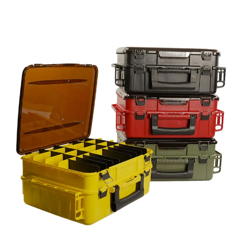 Handheld Double Layer Fishing Tool Box Portable Fishing Gear Organizer with Removable Dividers for Lures Hooks Tools