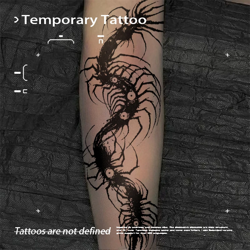 Waterproof Herbal Juice Temporary Tattoo Dark Gothic Multi-Eyed Centipede Fake Tattoo Long Lasting Body Art Stickers for Arm