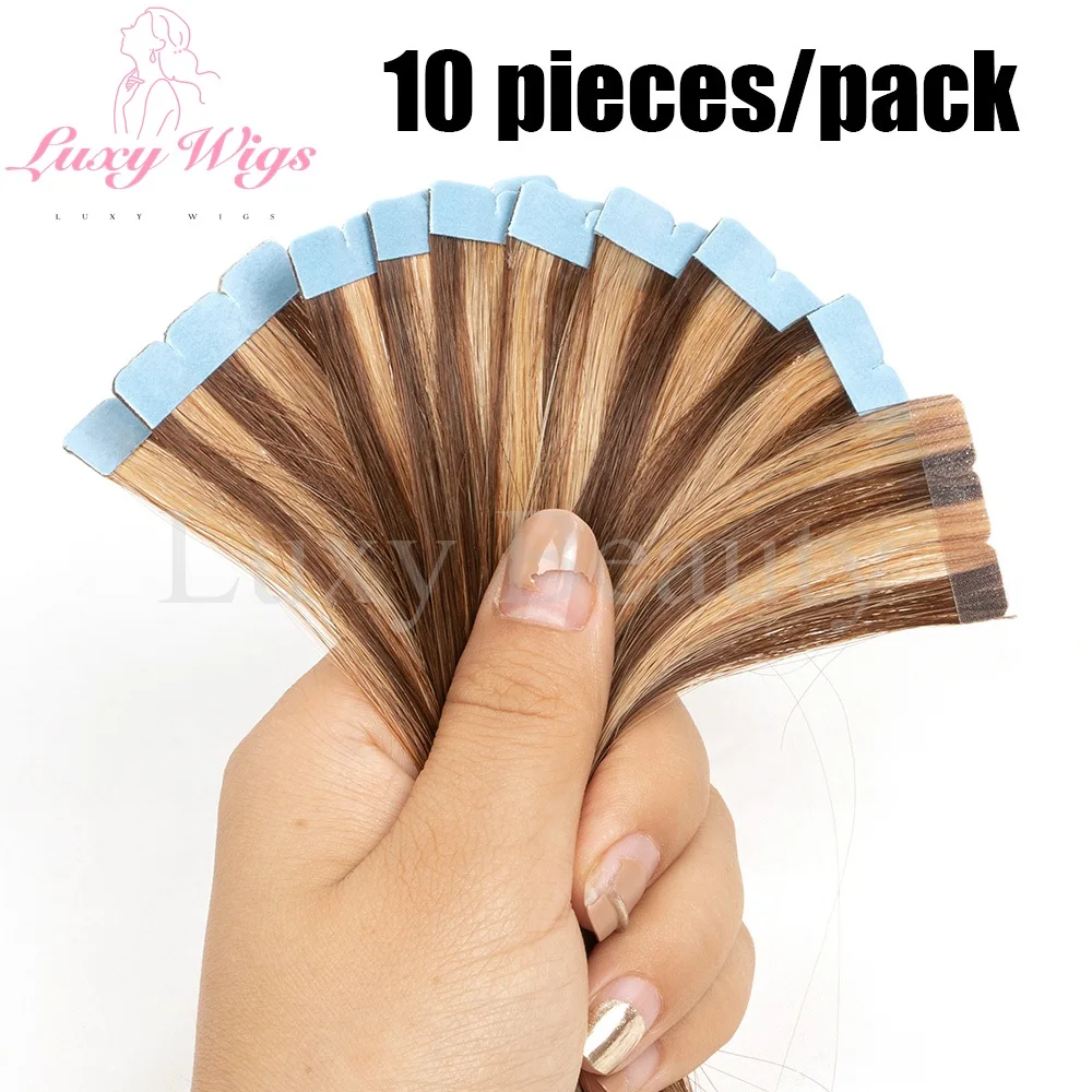 Highlights Brown Mini Tape in Human Hair Extensions Natural Black Blonde Double Side Invisible Seamless Mini Tape in Hair 10pcs