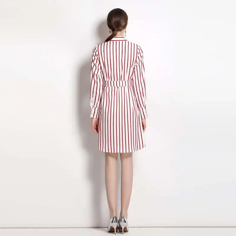 Vestido Csero E a Cuadros de Primavera Verano, Cintura Alta, Manga Larga, Falda Corta, Vestidos a Rayas y Lunares p...