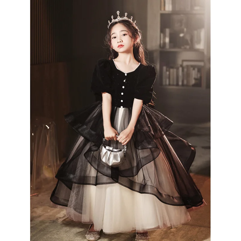 High-end Piano Performance Dress for Girls, Cello Performance Costume for Children, Host Performance Dress, Girl's Birthday Prin