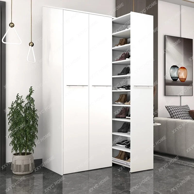 Modern minimalist entryway pull-out shoe cabinet, hidden stair storage cabinet