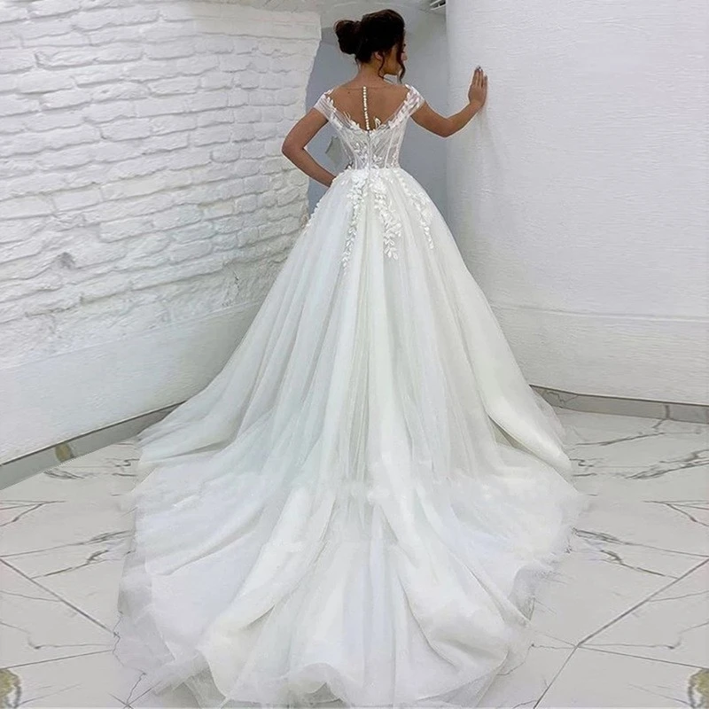 Robes de mariée A-Line en tulle à col en V pour femmes, élégantes, hors de l'initiative, train de cour, patients, quelle que soit la robe de mariée, 2024