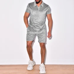 2024 Summer Men's Polo T-shirt Polo Sports Set Men's Towel Loose Short sleeved Shorts Two piece Set