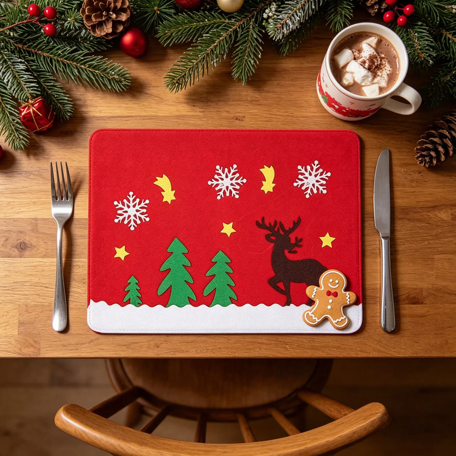 4Pcs 13.4x17.7 Inch Christmas Cutlery Mat Placemats Table Classic With Gloves Banquet Tree Festive Dining Pad For Themed Holiday