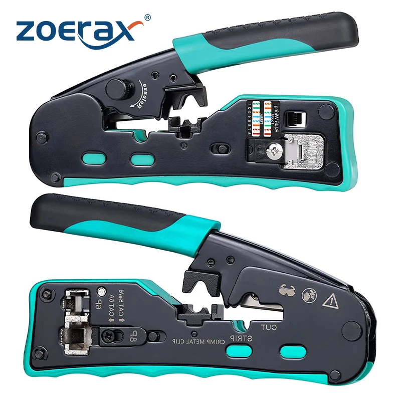 ZoeRax-Herramienta de crimpado de paso RJ45, conectores de paso RJ11/RJ12 estándar, Cat5e, Cat6, Cat6a, Cat7