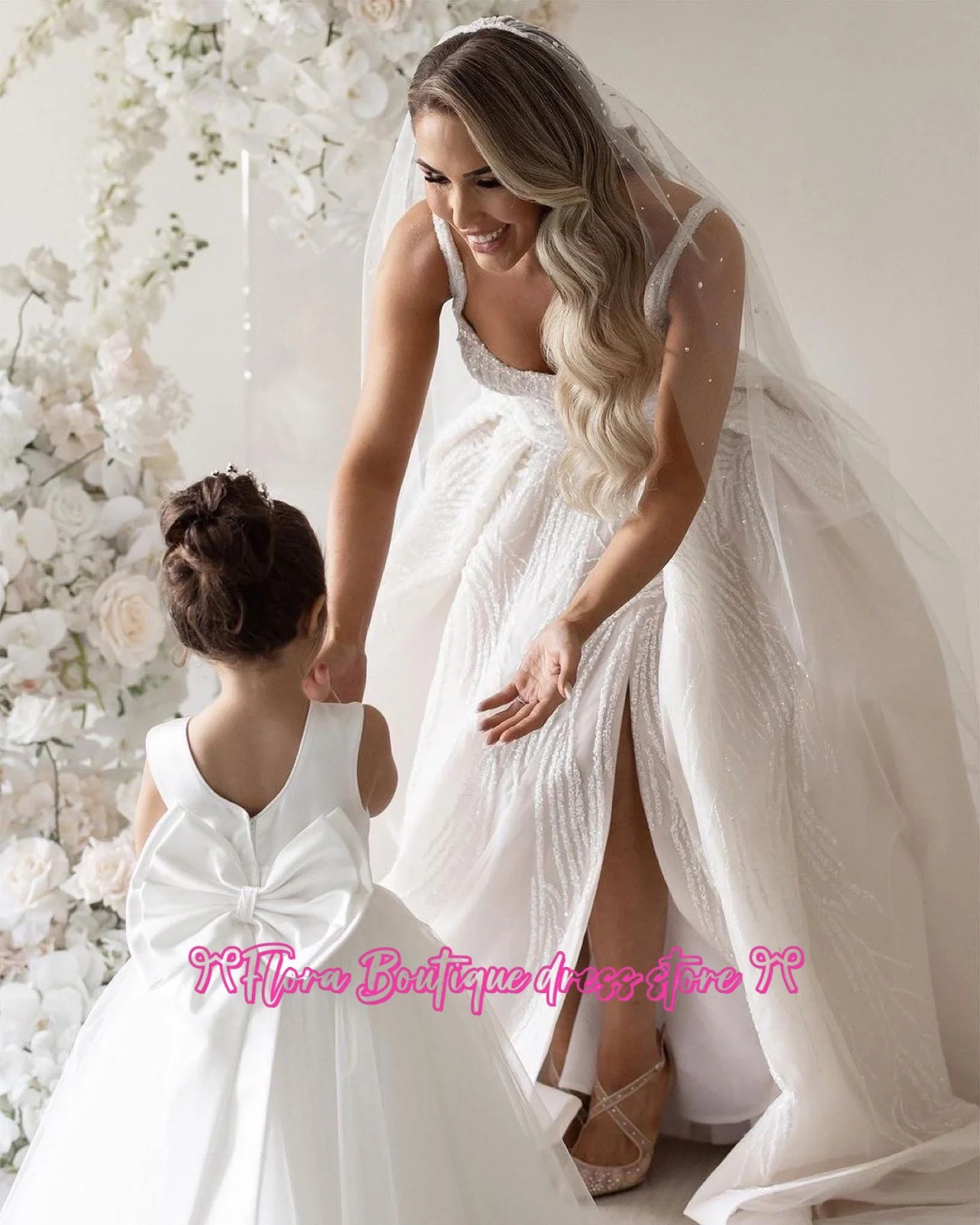 Vestidos de menina de flor sem mangas inchados de tule personalizados para casamento arco vestidos de baile crianças primeira comunhão vestidos festa de aniversário