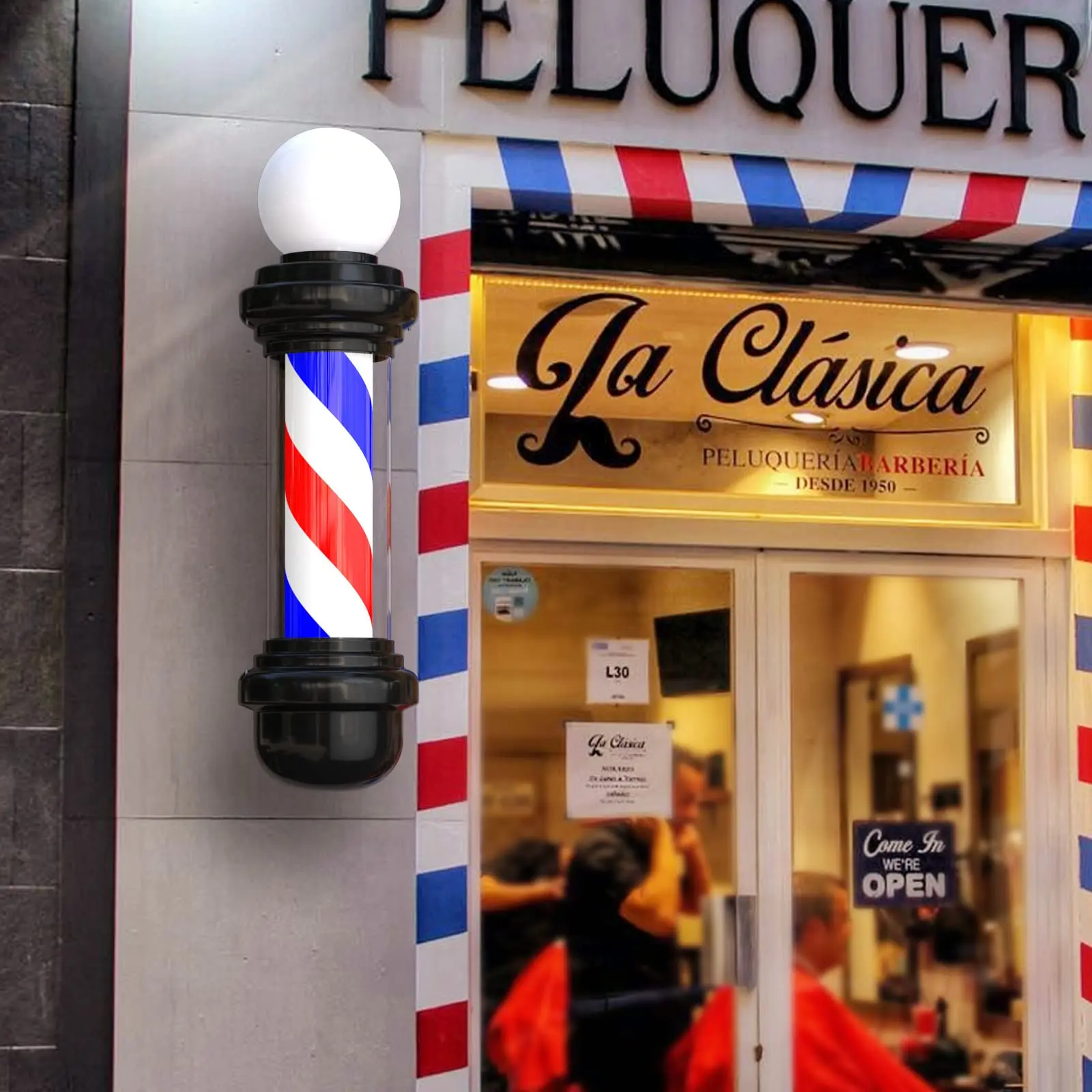 26.7'' Barber Pole Light Hair Salon Barber Shop Open Sign Rotating LED Strips Waterproof Save Energy Wall Mount Light - Image 5