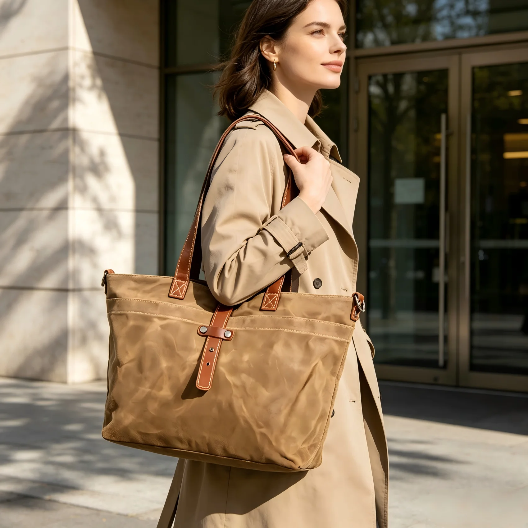 Vintage Vintage Waxed Canvas Tote Bag Genuine Leather Handle Large Capacity Daily Work Shoulder Handbag for Women Outdoor Commute - Aliexpress Deal