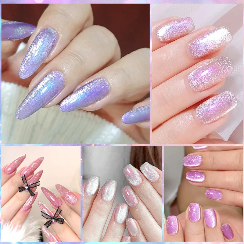 MEET ACROSS 7ml Ice Glitter Gel magnetico Smalto per unghie Auroras Fash Cat Eye Gel Soak Off Gel UV Nail Art Smalto Auroras Top Coat