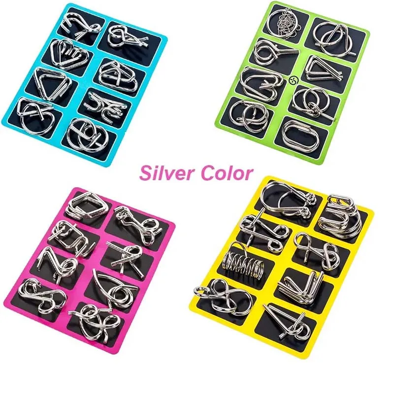 8 Stück Set Kinder Erwachsene interaktives Spiel Silber Lernspiel zeug Metall Montessori Puzzle