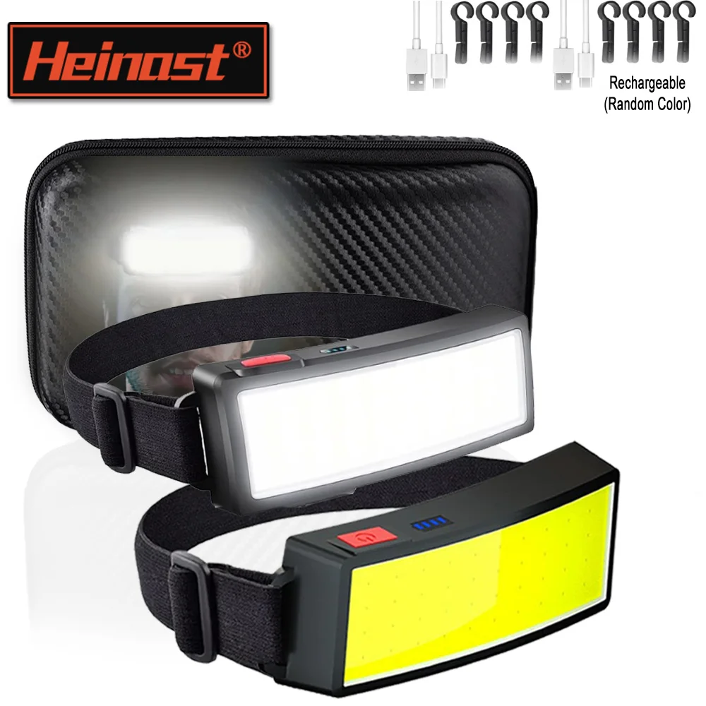 COB Portable Headlight Rechargeable LED Headlamp Flashlight 180° Floodlight 3 Modes Hiking Camping Lamp Fishing Climbing Lantern