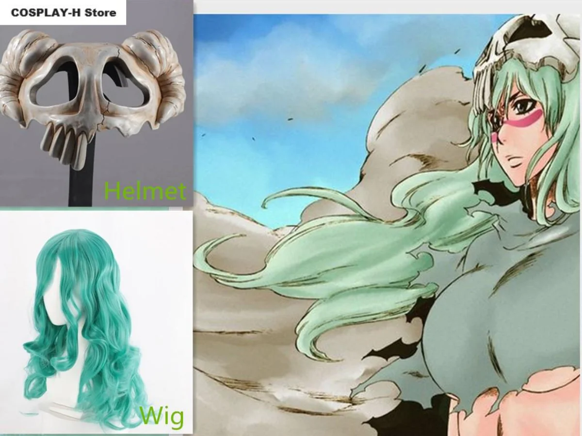 Disfraz de Anime BLEACH Neliel, pelucas Nel, máscara, casco, vestido de mujer para accesorios de fiesta de Halloween