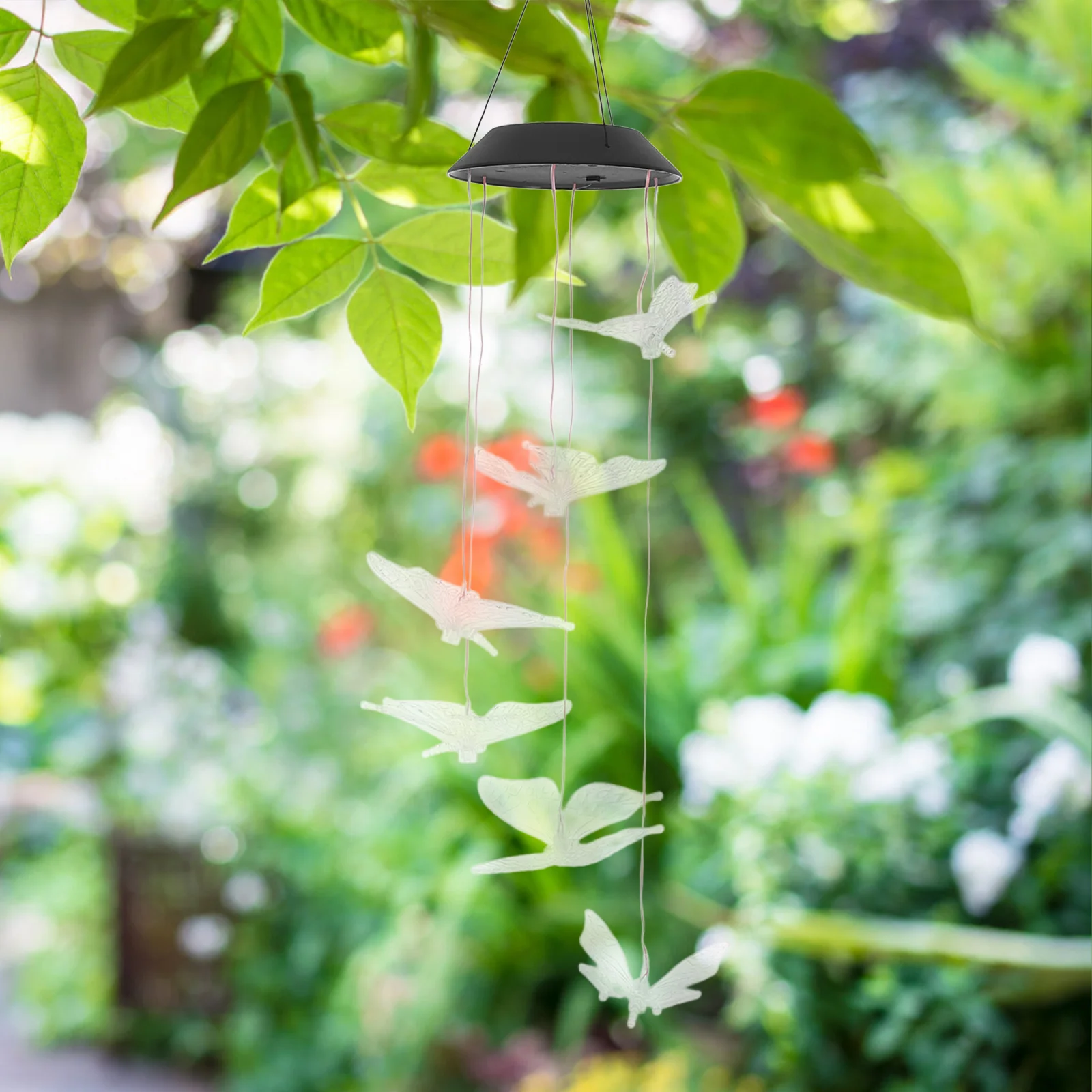 Solar Wind Chime Light Transparent Butterfly Color Changing Led Automatic On Off For Garden Patio Yard Hanging Landscape