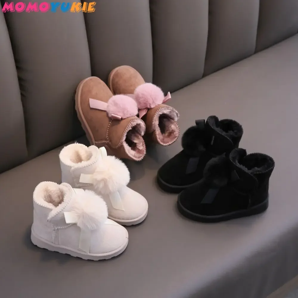 

Winter Fashion Non-Slip Children Snow Boots Ankle Warm Toddler Shoe Girl Velvet Cotton Shoes Leather Plush Flat Baby Kid Outdoor