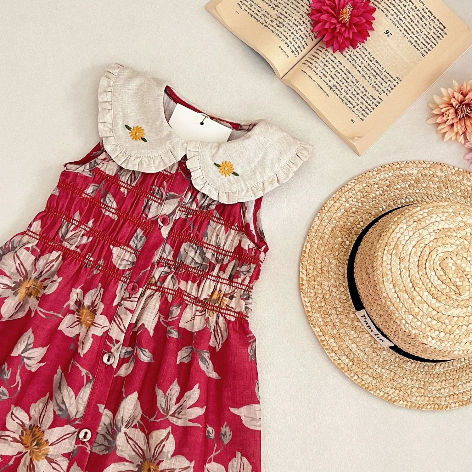 Summer Girls Sleeveless Princess Flower Girls Dresses Birthday Baby Girls Kids Clothes Red Outfit for Holiday Everyday Clothing