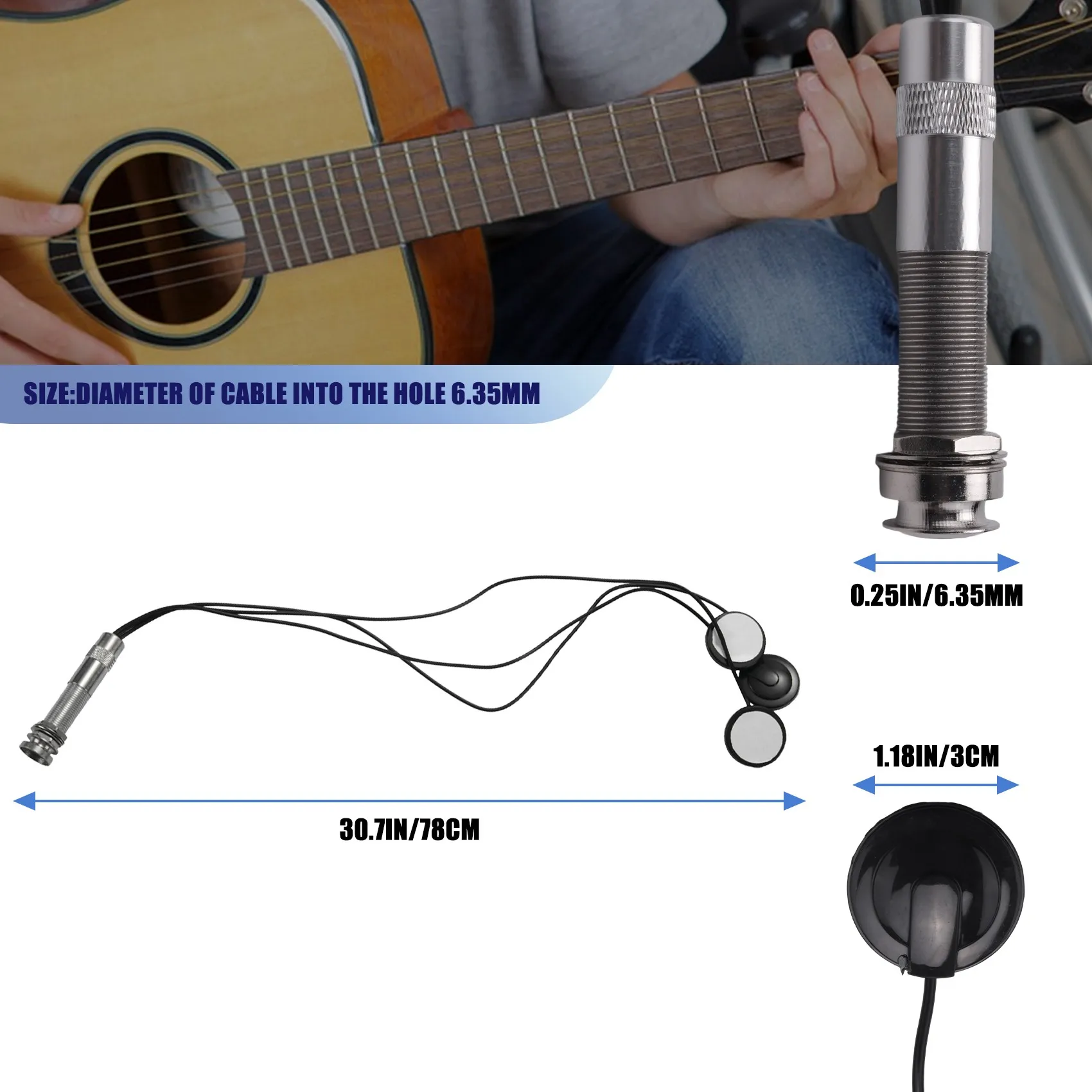 محول لاقط عالمي عملي بيزو 3 6.35 ملم للجيتار الصوتي القيثارة مندولين