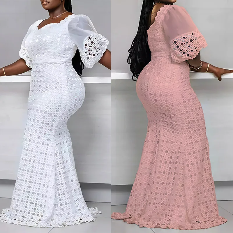 

Africa Clothes African Party Wedding Dresses For Women 2023 New Dashiki Ankara Evening Gown White Pink Elegant Long Outfit Robe