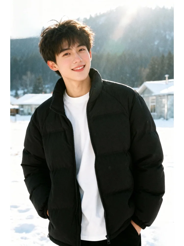 

Утепленная повседневная мужская пуховая куртка с воротником-стойкой, наполнителем из полиэфирного волокна и пуха, теплая и комфортная