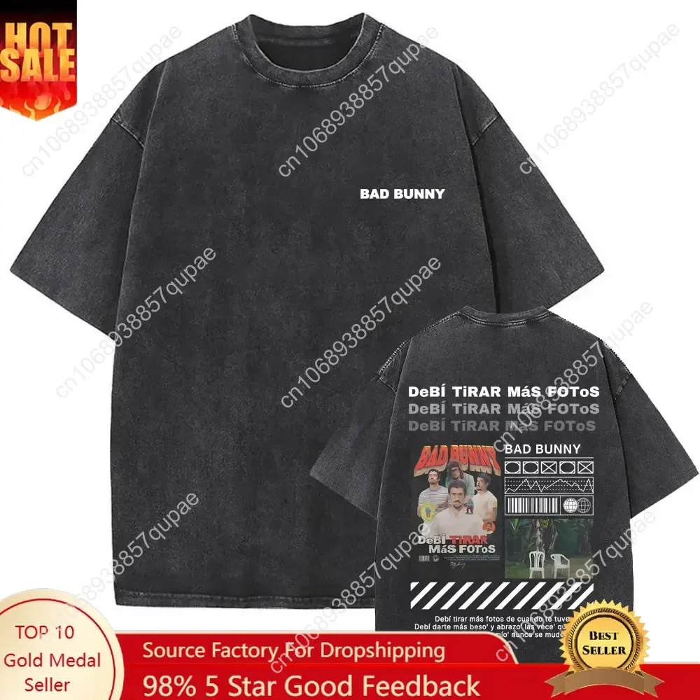 

Washed Vintage Rapper Bad Bunny DeBi TiRAR MaS FOToS DTMF Graphic T Shirt Male Hip Hop Harajuku T-shirt Men's Oversized T-shirts