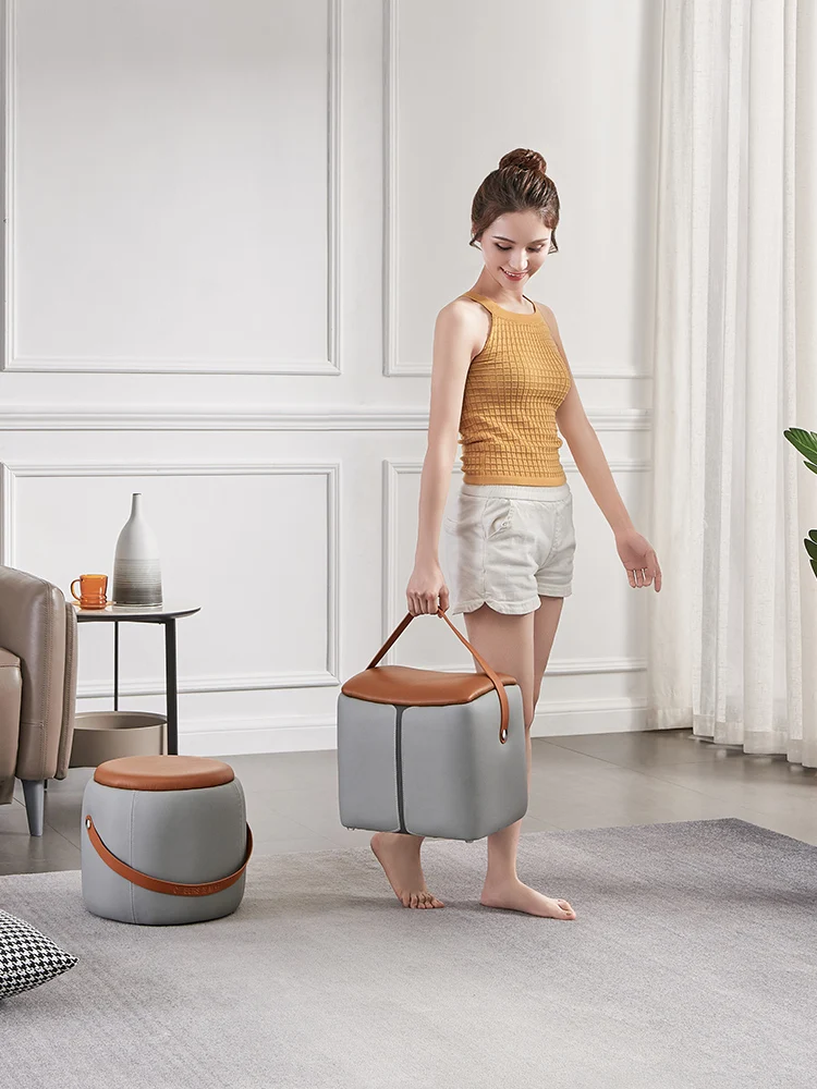 Minimalist Creative Leather Small Stool Bench Living Room Soft Seats round Stool Stool Home Children Low Stool Footstool