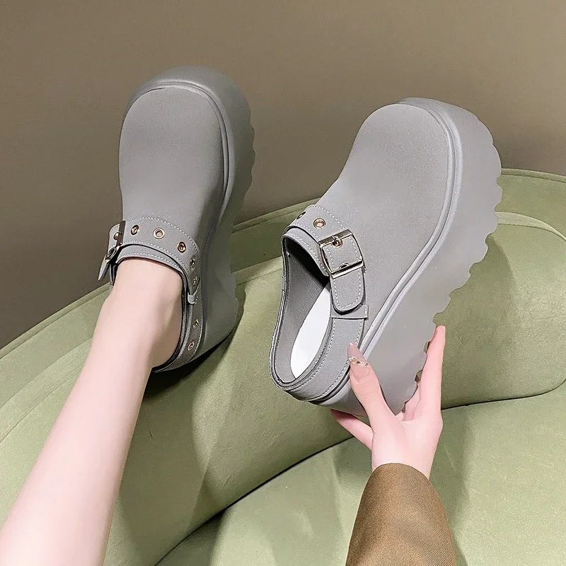 8CM Women's Puck Slippers Platform Flats Boston Clogs Sandals Spring Fashion Outdoor Slip On Beach Sandalias Casual sports shoes
