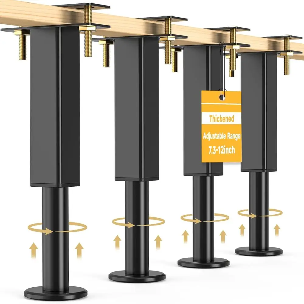 4-Piece Adjustable Metal Bed Risers, 7.3-12 Height, Non-Slip Rubber Base for King/Queen Beds, Sofas, Cabinets, and Tables