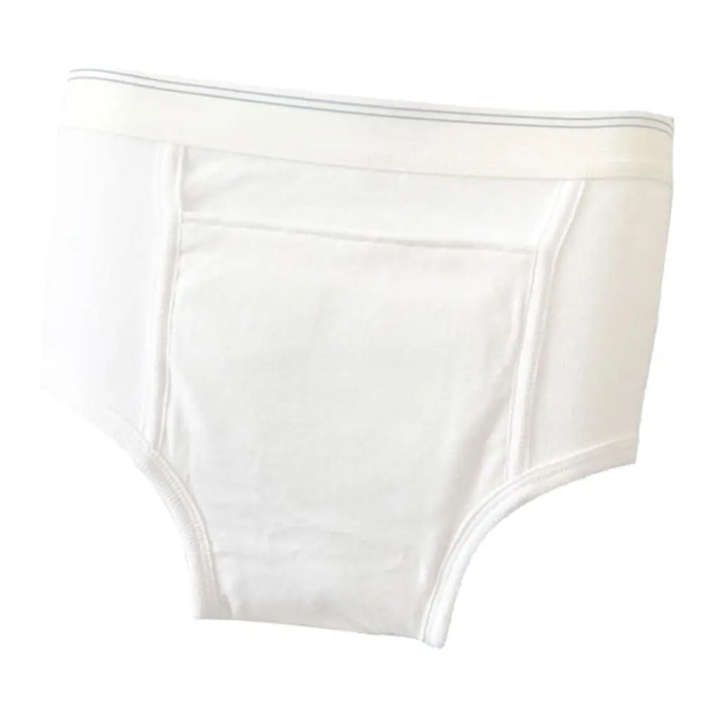 Washable Absorbency Incontinence Aid Cotton Underwear Briefs for Men White XXL