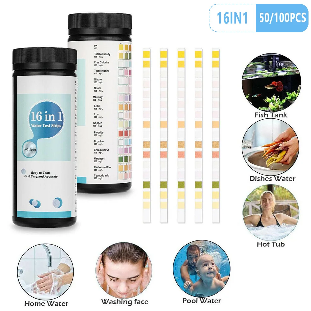 Striscia di Test dell'acqua potabile diretta 16 In 1 per piscina PH Test di qualità dell'acqua acquario serbatoio di pesce parti di carta di prova dell'acqua