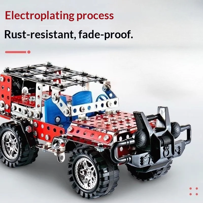 Metall-Geländewagen-Bausteine – DIY-Schraubenmontage, Lernspielzeug für Jungen, galvanisiertes, praktisches Gehirntraining-Spielzeug