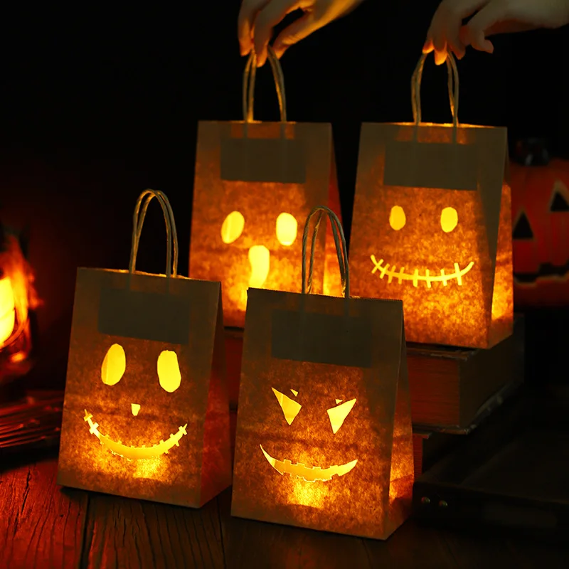 Halloween decoration props, children's paper bags for collecting candies, small gifts, presents, glowing handbags