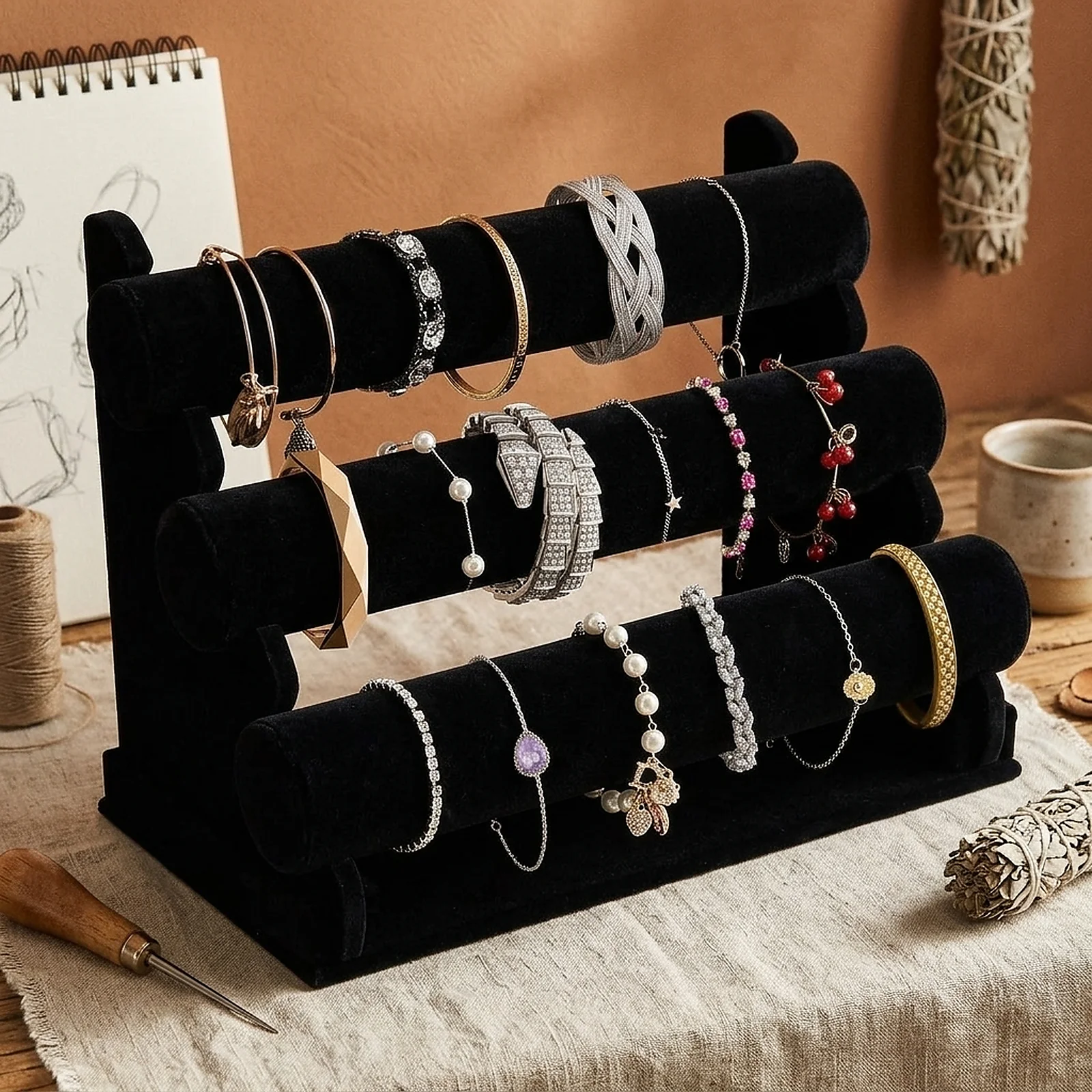 Watches Jewelry Holder - Zoyiancy 3 Tier Black Velvet Bracelet