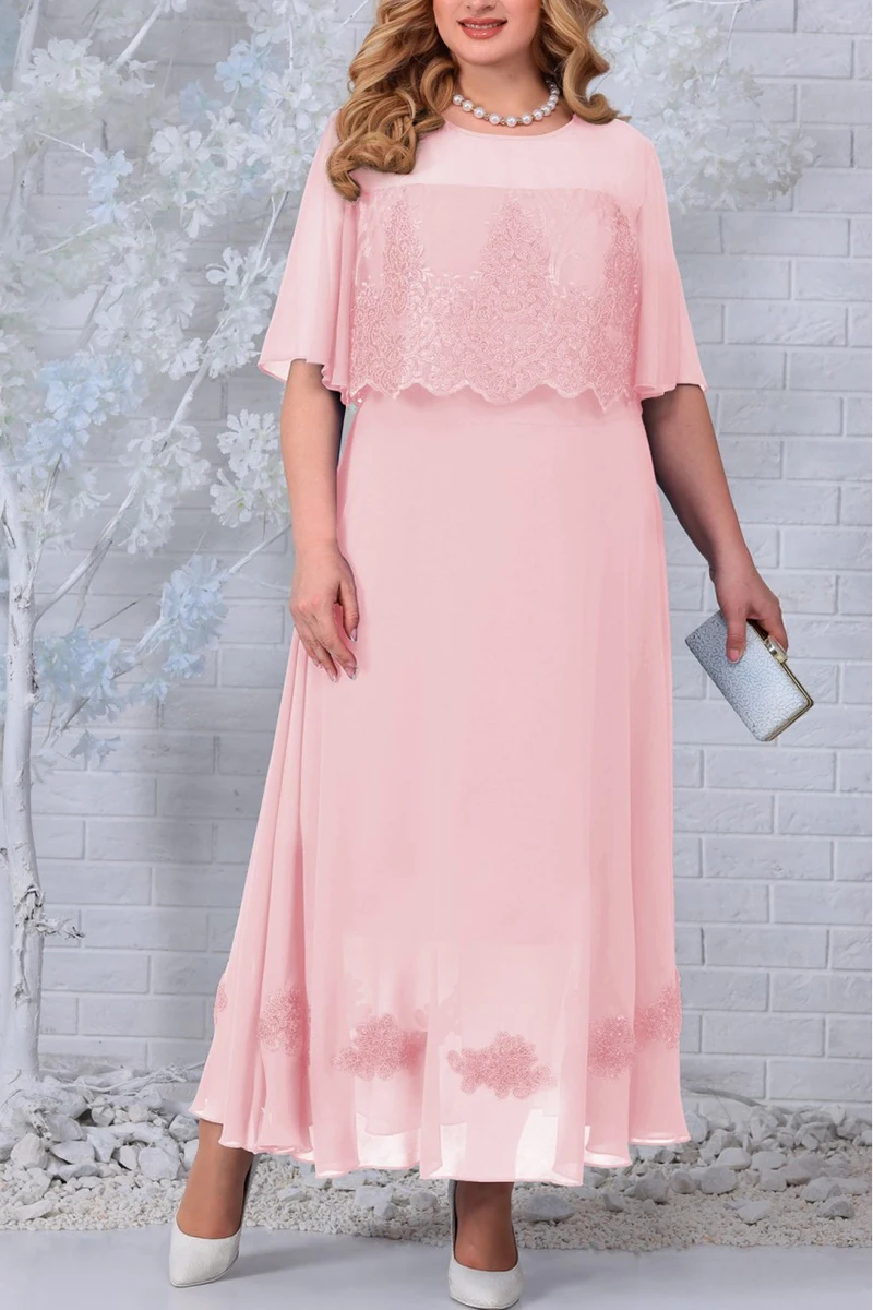 Plus Size Chiffon Half Sleeve Fake Two Pieces Maxi Dresses