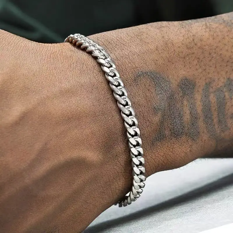 Edelstahl Herren Armband Hip Hop Kubanische Kette Titan Stahl Armband Einfacher Schmuck Mode Hand Schmuck Accessoires Geschenk