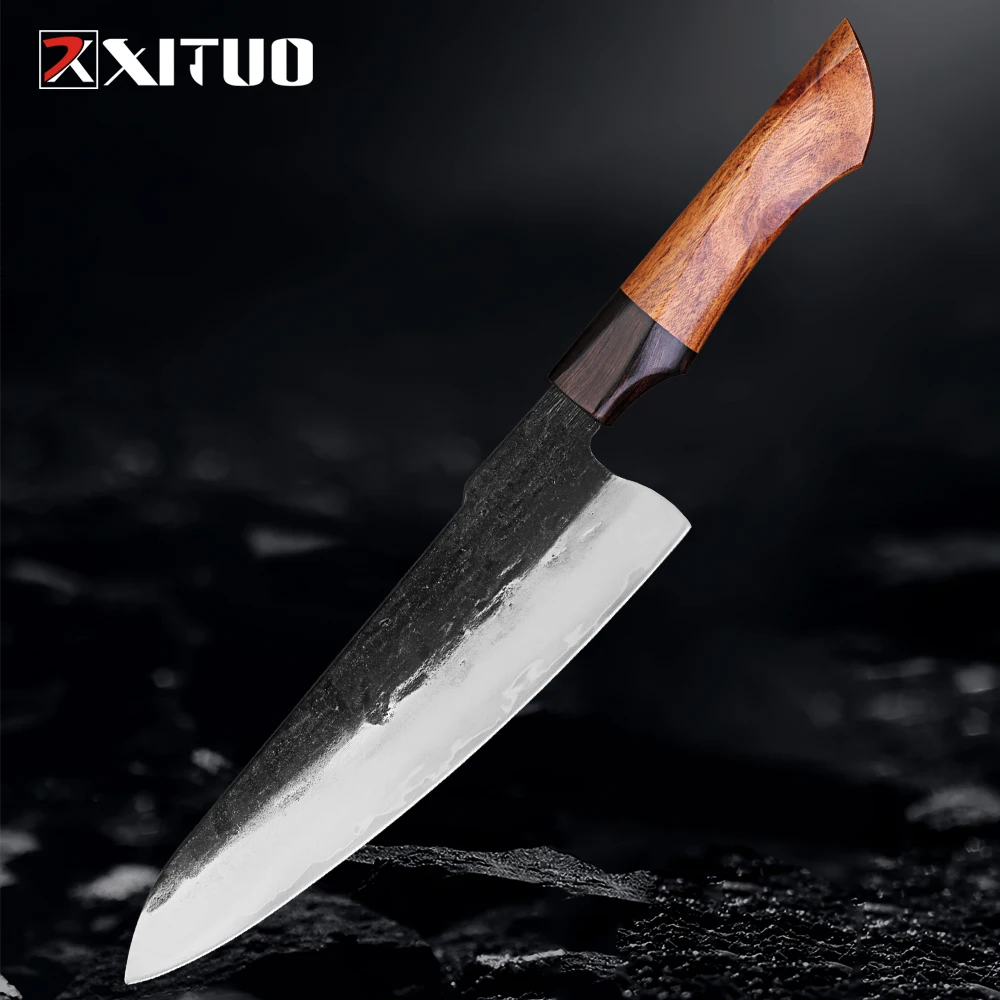 Coltello da cuoco XITUO da 8 pollici, acciaio forgiato composito ad alto tenore di carbonio a 3 strati, coltello da cucina affilato con razor, manico ergonomico in sequoia