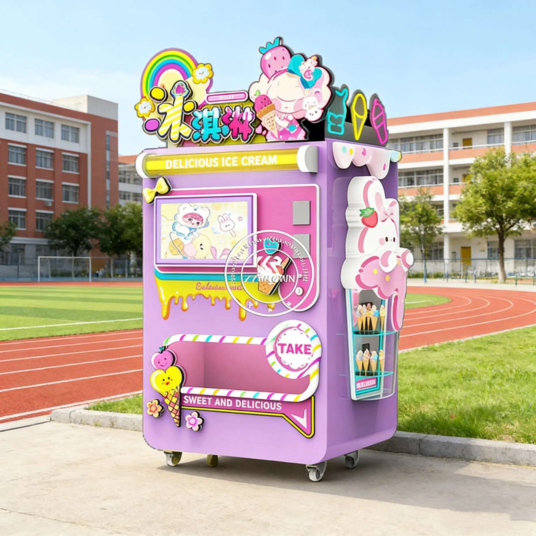 Customized Commercial Automatic Soft Ice Cream Vending Machine Making Manufacturer