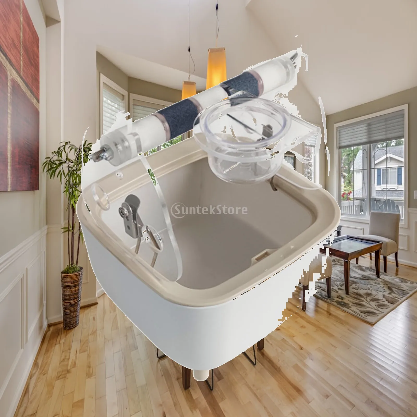 Parrot Play Stand Perch Acrylic PP Toilet Station with Bin Integrated Feeders Climbing Exercise Rack for Small Birds