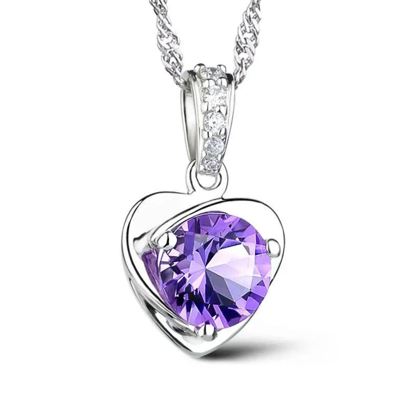 2.97ct Heart Created Alexandrite Sapphire 925 Sterling Silver Pendant Necklace for Women Purple Gemstone Jewelry Choker de Prata