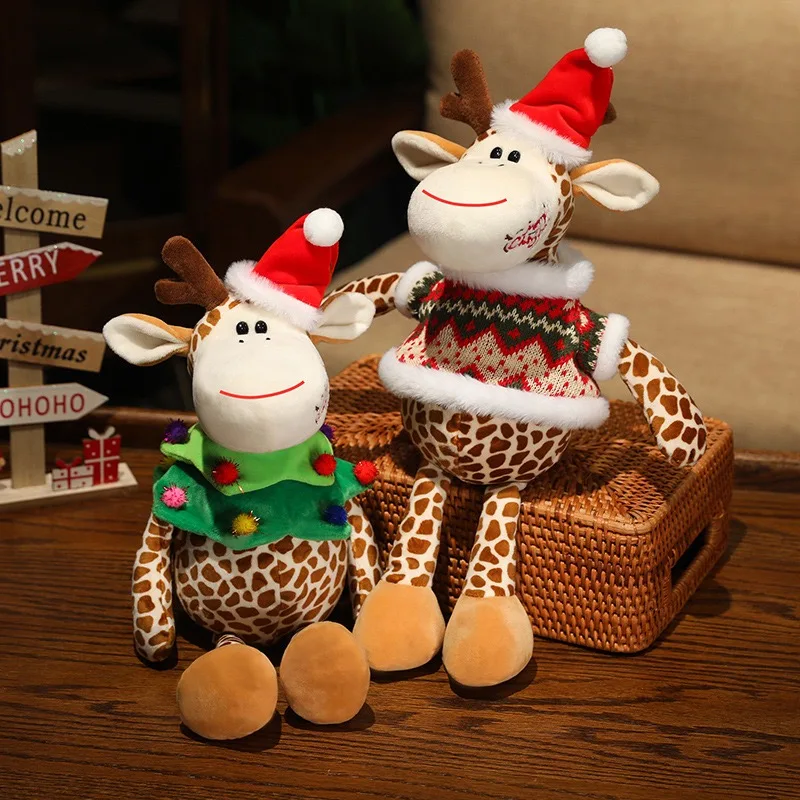 45cm Kawaii Navidad jirafa juguetes de peluche sombrero de Papá Noel muñeca Animal de la selva decoración del hogar para niños y niñas regalos de navidad