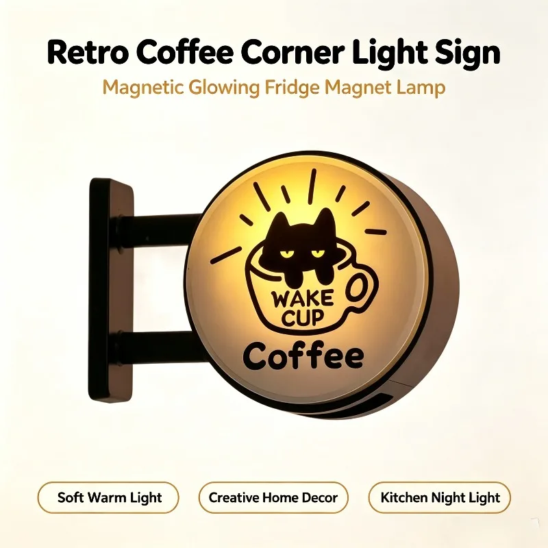 Retro Coffee Corner Atmosphere Light Sign Magnetic Glowing Fridge Magnet Soft Light Home Kitchen Decoration