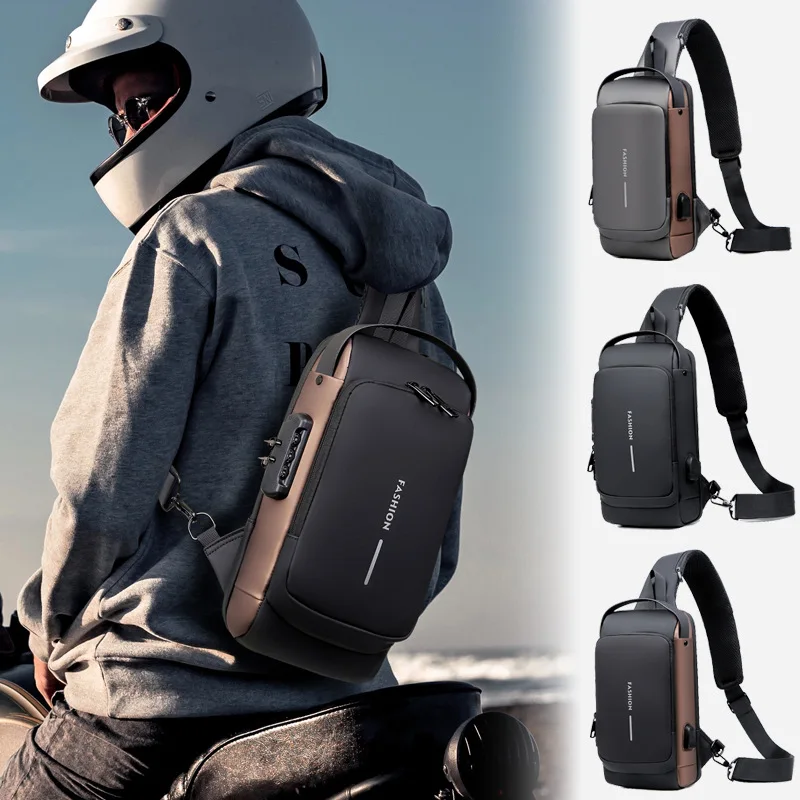 Men's Multifunction Chest Bag Male Waterproof Crossbody Bag New Anti-theft Travel Shoulder Bags USB Charging Sport Sling Pack