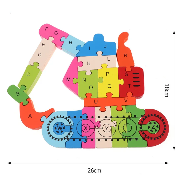 3D Animal Car Engineering Vehicle Education Puzzle 26 English Alphanumeric Enlightenment Wooden Block Toys for Children